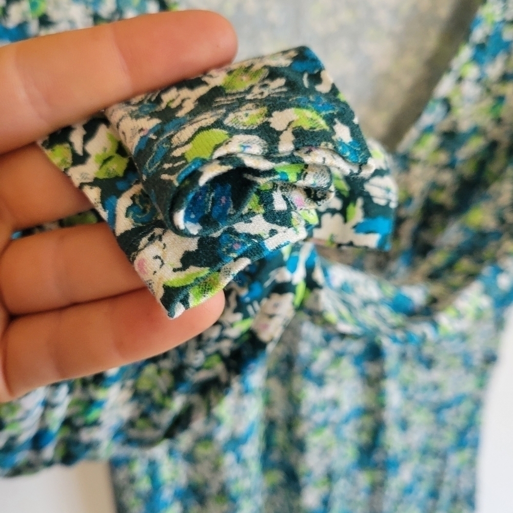 BP. Mini Dress Floral Blue Green Lightweight Long Sleeve Small S - Picture 6 of 9